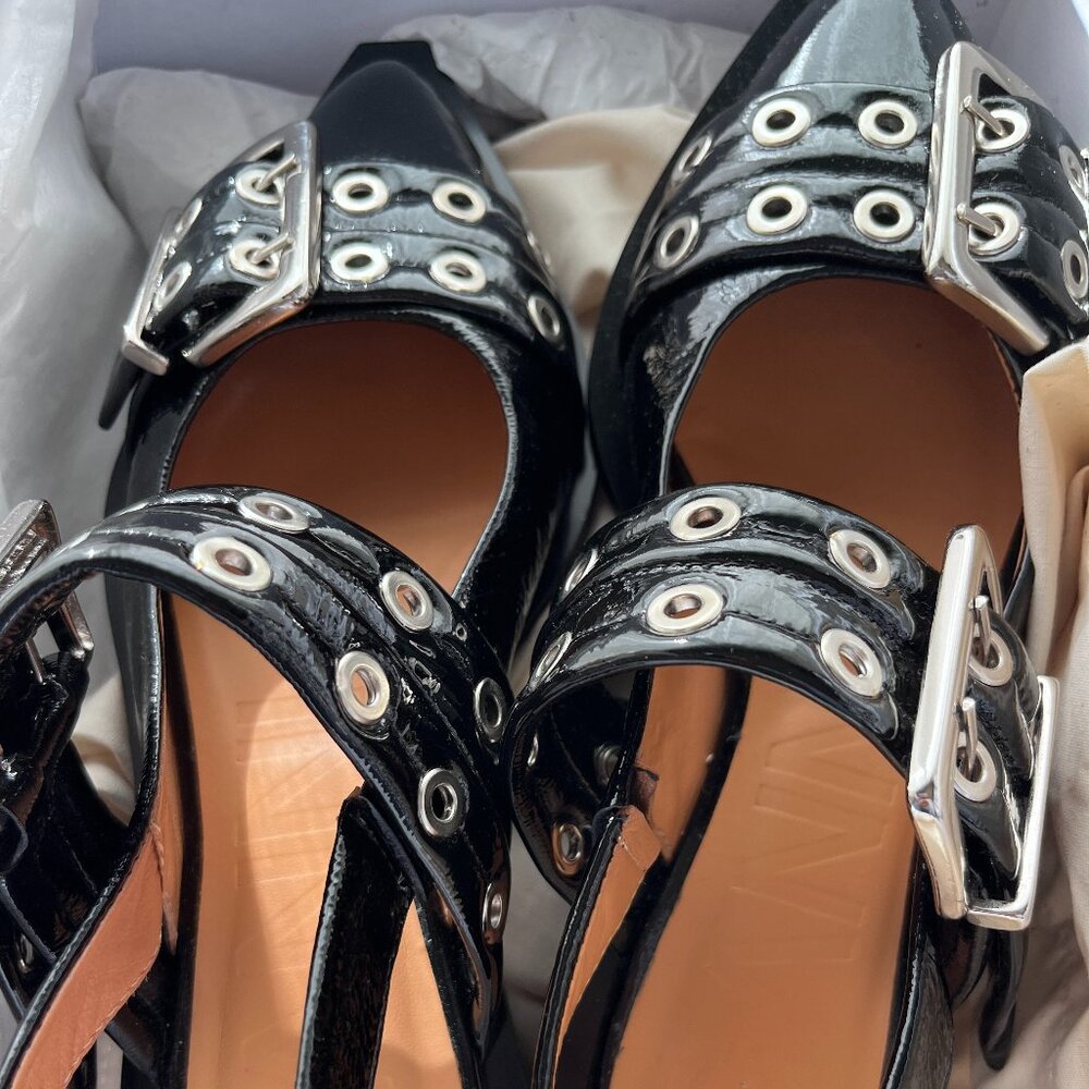 GANNI Wide Welt Buckle Ballerina Flats